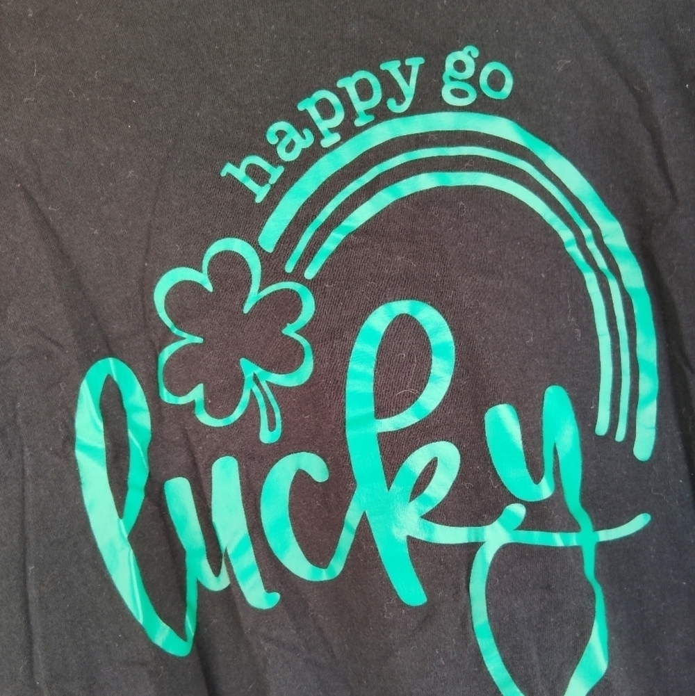 Men's Happy Go Lucky St Patrick's Day Black T Shirt Size 3XL Unisex